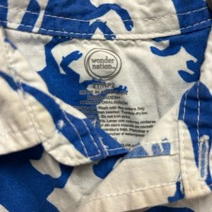 Wonder nation 2T blue and white dinosaur short sleeve button down shirt